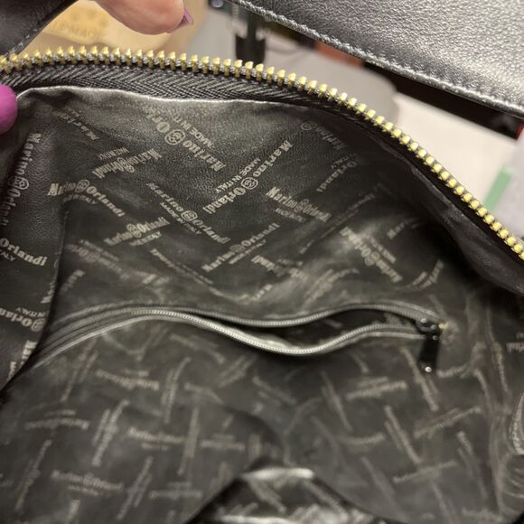 MARINO ORLANDI BLACK embossed, Italian Leather Shoulder Bag- Handbag- Sling - Picture 8 of 12